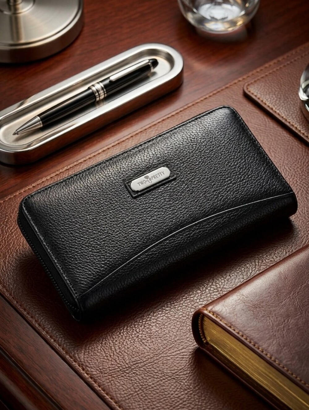 Two Pretty Handcrafted Black Zippered Wallet